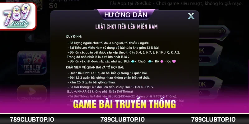Tựa game bài tiến lên miền nam truyền thống dễ chơi